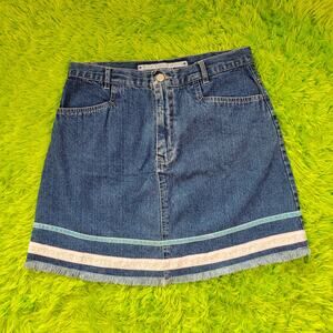 Y2k BUM Equipment Jeanswear Denim Mini Skirt with Fray Trim, 13/14
